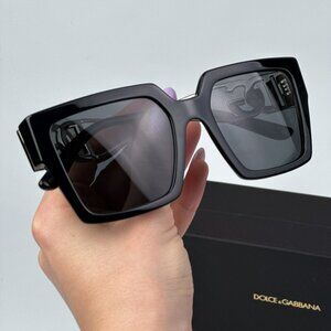 D&G DG4446B 501/87 BRAND NEW Sunglasses Black Silver Dark Gray Square Women